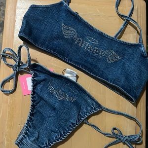 Brand new EDIKTED rhinestone angel denim swimsuit